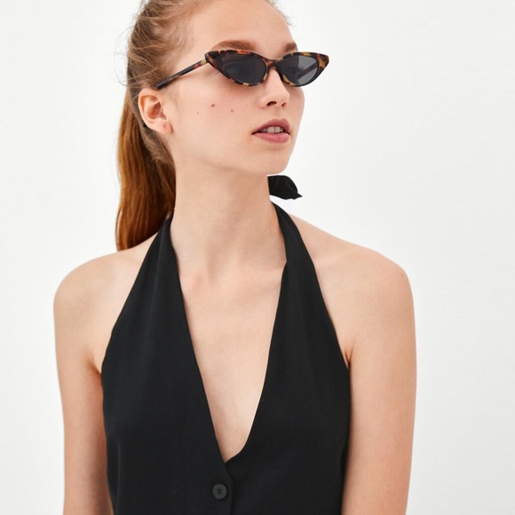 Zara Black Halter Neck Flare Wide Leg Jumpsuit New - Picture 4 of 9